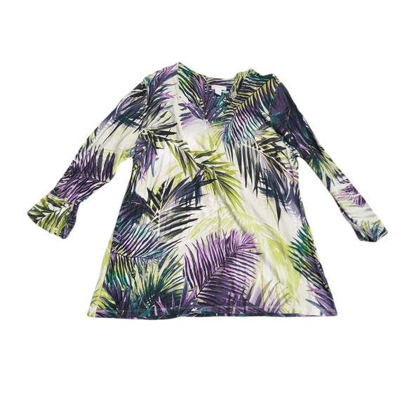 Chicos Women's multicolored palm leaf top size M casual mature preppy boho - Picture 2 of 9